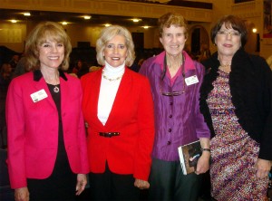 Kathy Toister, President, , AAUW Redlands, Lilly Ledbetter, Jane Roberts, Chair LAF, Alicia Hetman, President AAUW-CA 